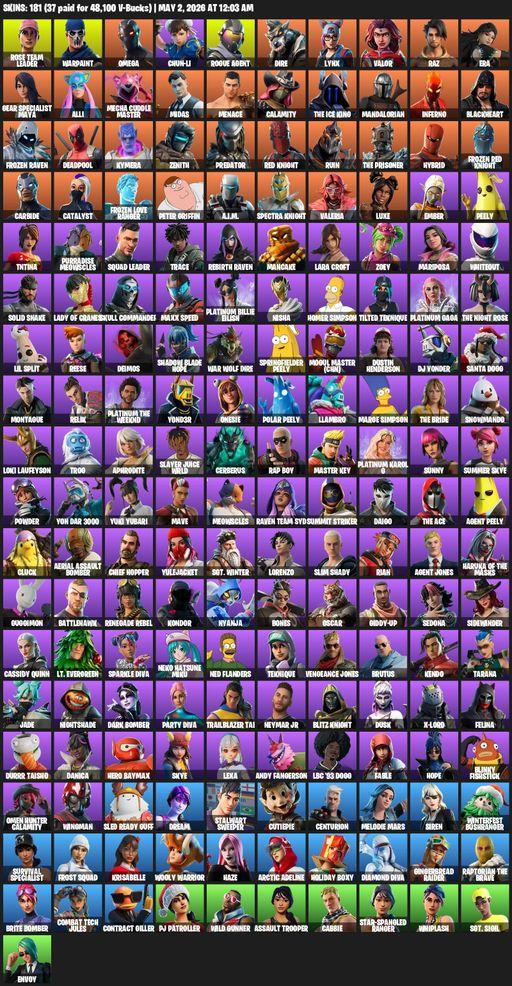 [PC/PSN/XBOX] | 181 skins | Leviathan Axe | OG STW | Omega | Lara Croft | Rose Team Leader | Warpaint | Chun-Li | Rogue Agent | Dire | Lynx | Valor | Full Access