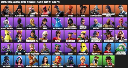 [PC/PSN] | 49 skins | Reaper Axe | Ruin | Blackheart | Drift | Deadpool | Fade | Hybrid | Luxe | Eternal Knight | Gear Specialist Maya | Midas | Full Access