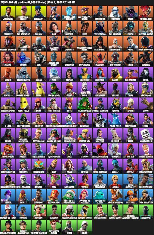 [PC/PSN/XBOX] | 146 skins | 2650 V-bucks | OG STW | Omega | John Wick | Rose Team Leader | Warpaint | Lynx | Frozen Love Ranger | Molten Battle Hound | Full Access