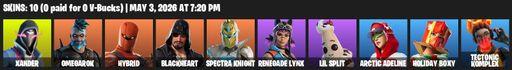 [PC/PSN/XBOX] | 10 skins | Xander | Omegarok | Hybrid | Blackheart | Spectra Knight | Renegade Lynx | Lil Split | Arctic Adeline | Holiday Boxy | Full Access