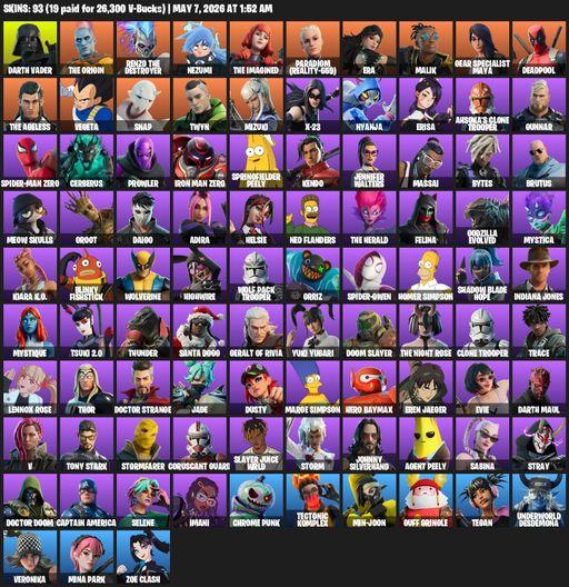 [PC/PSN/XBOX] | 93 skins | Darth Vader | The Origin | Renzo the Destroyer | Nezumi | The Imagined | Paradigm (Reality-659) | Era | Malik | Full Access