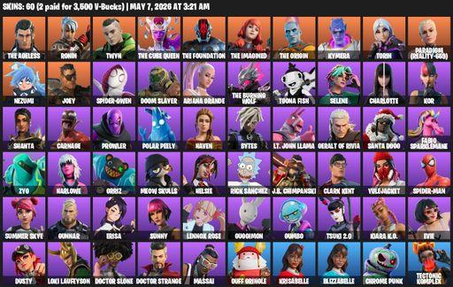 [PC/PSN/XBOX] | 60 skins | 1800 V-bucks | The Ageless | Ronin | Twyn | The Cube Queen | The Foundation | The Imagined | The Origin | Kymera | Torin | Full Access