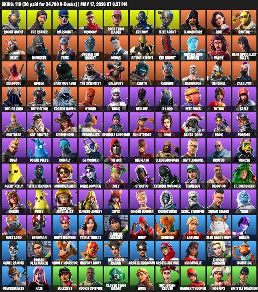 [PC] | 110 skins | Take The L | OG STW | The Reaper | Elite Agent | Omega | Rogue Agent | Warpaint | Prodigy | Rose Team Leader | Trilogy | Blackheart | Full Access
