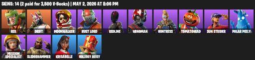 [PC/PSN] | 14 skins | Take The L | Rex | Drift | Moonwalker | Rust Lord | Redline | Wingman | Huntress | Tomatohead | Sun Strider | Polar Peely | Full Access