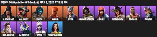 [PC/PSN/XBOX] | 14 skins | Blackheart | Calamity | Zenith | Hybrid | Lynx | Summit Striker | Fable | Sidewinder | Giddy-up | Powder | Sgt. Winter | Full Access