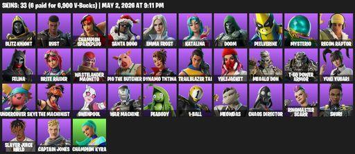 [PC/XBOX] | 33 skins | Blitz Knight | Rust | Champion Sparkplug | Santa Dogg | Emma Frost | Katalina | Doom | Peelverine | Mysterio | Recon Raptor | Full Access