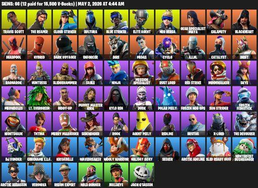 [PC/XBOX] | 66 skins | Take The L | Travis Scott | The Reaper | Elite Agent | Cloud Striker | Sultura | Blue Striker | Neo Versa | Full Access