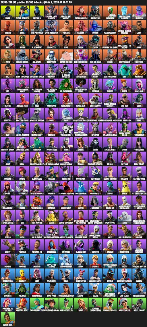 [PC/PSN/XBOX] | 211 skins | Leviathan Axe | Lara Croft | Fixer | Cloud Striker | Sultura | Fallen Love Ranger | Frozen Red Knight | The Imagined | Full Access