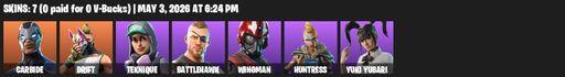 [PC] | 7 skins | Carbide | Drift | Teknique | Battlehawk | Wingman | Huntress | Yuki Yubari | Rift Edge | Propeller Axe | Shooting Starstaff | Full Access