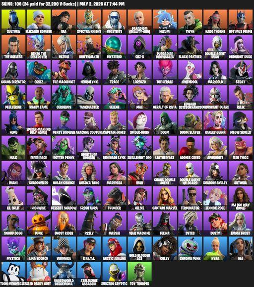 [PC/XBOX] | 106 skins | Sultura | Blizzard Bomber | Era | Spectra Knight | Frostbite | Paradigm (Reality-659) | Nezumi | Twyn | Kado Thorne | Full Access