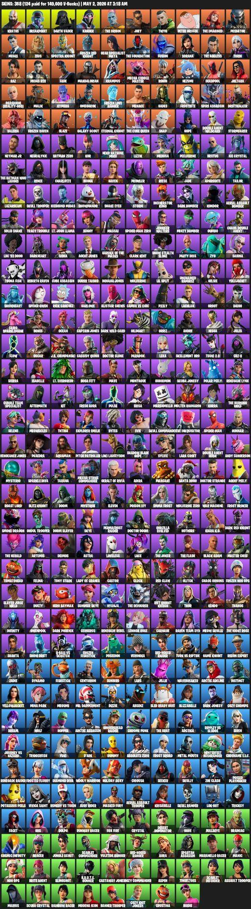 [PC/PSN/XBOX] | 358 skins | Leviathan Axe | Merry Mint Axe | Raider's Revenge | Renegade Raider | Aerial Assault Trooper | Lara Croft | Kratos | Full Access
