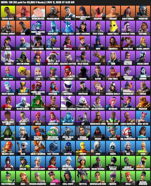 [PC/PSN] | 120 skins | 550 V-bucks | Leviathan Axe | Travis Scott | Valeria | Peter Griffin | Mandalorian | Midas | Gear Specialist Maya | Deadpool | Full Access