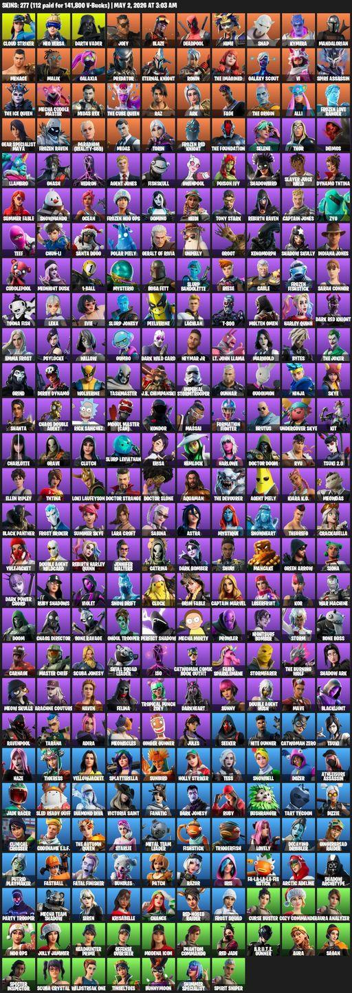 [PC/PSN/XBOX] | 277 skins | Lara Croft | Cloud Striker | Neo Versa | Darth Vader | Joey | Blaze | Deadpool | Hime | Snap | Kymera | Mandalorian | Full Access