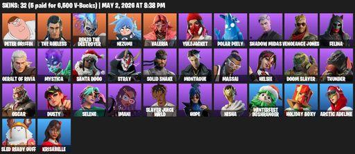 [PC/XBOX] | 32 skins | Peter Griffin | The Ageless | Renzo the Destroyer | Nezumi | Valeria | Yulejacket | Polar Peely | Shadow Midas | Full Access