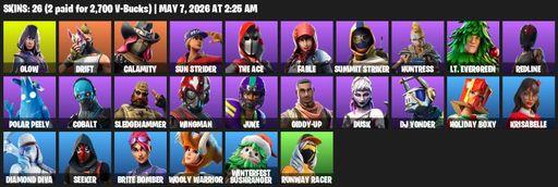 [PC/PSN] | 26 skins | Glow | Drift | Calamity | Sun Strider | The Ace | Fable | Summit Striker | Huntress | Lt. Evergreen | Redline | Polar Peely | Full Access