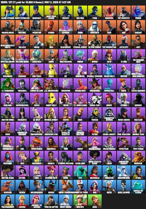 [PC/XBOX] | 137 skins | 955 V-bucks | OG STW | Cloud Striker | Point Patroller | Warpaint | Rose Team Leader | Trilogy | Sultura | Fixer | Deadpool | Full Access