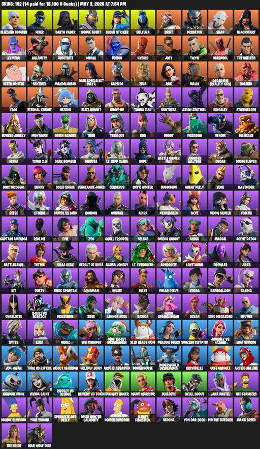 [PC] | 162 skins | Blizzard Bomber | Fixer | Darth Vader | Rogue Agent | Cloud Striker | Sultura | Drift | Predator | Snap | Blackheart | Kymera | Full Access