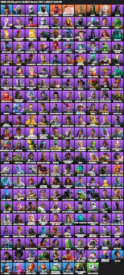 [PC/PSN/XBOX] | 218 skins | Renegade Raider | Champion Kuno | Skull Trooper  | Shady Doggo | Valeria | Peter Griffin | Zeus | Hades | Snap | Felina | Full Access