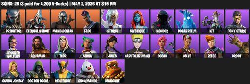 [PC/PSN/XBOX] | 25 skins | Predator | Eternal Knight | Mandalorian | Fade | Storm | Mystique | Kondor | Polar Peely | Kit | Tony Stark | Full Access