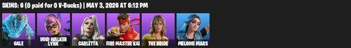 [PC/PSN/XBOX] | 6 skins | Gale | Void Walker Lynx | Carletta | FIRE Master Kai | The Bride | Melodie Mars | Void Walker's Claws | Hot Pokers | Full Access