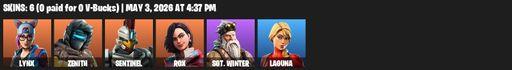 [PC/PSN/XBOX] | 6 skins | 500 V-bucks | Lynx | Zenith | Sentinel | Rox | Sgt. Winter | Laguna | Scorcher | Scratchmark | Ripe Rippers | Full Access