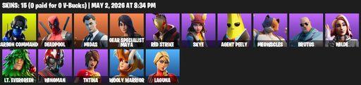 [PC/PSN/XBOX] | 15 skins | Carbon Commando | Deadpool | Midas | Gear Specialist Maya | Red Strike | Skye | Agent Peely | Meowscles | Brutus | Wilde | Full Access