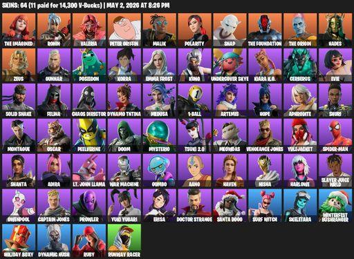 [PC/XBOX] | 64 skins | The Imagined | Ronin | Valeria | Peter Griffin | Malik | Polarity | Snap | The Foundation | The Origin | Hades | Zeus | Gunnar | Full Access