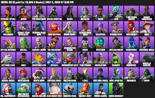 [PC/PSN] | 58 skins | Dynamo TNTina | Kendo | The Night Rose | Chaos Director | Felina | Katalina | Shuri | Jade | T-60 Power Armor | Knight Conqueror | Full Access