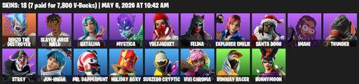 [PC/XBOX] | 18 skins | Renzo the Destroyer | Slayer Juice WRLD | Katalina | Mystica | Yulejacket | Felina | Explorer Emilie | Santa Dogg | Imani | Full Access