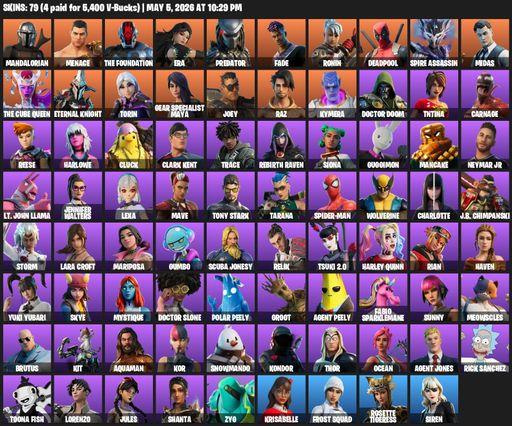 [PC/PSN/XBOX] | 79 skins | 900 V-bucks | Lara Croft | Mandalorian | Menace | The Foundation | Era | Predator | Fade | Ronin | Deadpool | Full Access