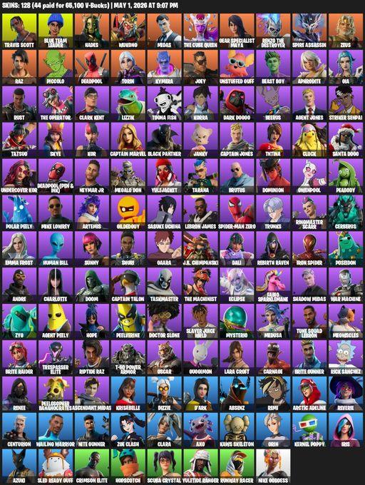 [PC/XBOX] | 128 skins | Travis Scott | Lara Croft | Blue Team Leader | Hades | Wukong | Midas | The Cube Queen | Gear Specialist Maya | Full Access