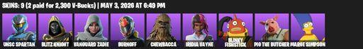 [PC/PSN] | 9 skins | 700 V-bucks | UNSC Spartan | Blitz Knight | Vanguard Zadie | Burnoff | Chewbacca | Iridia Vayne | Blinky Fishstick | Full Access
