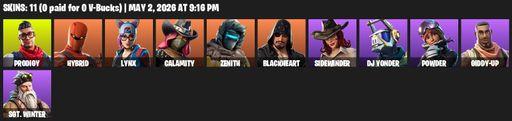 [PC/XBOX] | 11 skins | Prodigy | Hybrid | Lynx | Calamity | Zenith | Blackheart | Sidewinder | DJ Yonder | Powder | Giddy-up | Sgt. Winter | Full Access