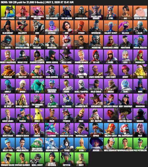 [PC/PSN/XBOX] | 106 skins | Leviathan Axe | Lara Croft | Cloud Striker | Valeria | Mecha Cuddle Master | The Prisoner | The Ice King | Mandalorian | Full Access