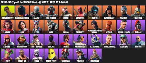 [PC/PSN/XBOX] | 37 skins | Travis Scott | Omega | Dark Vanguard | A.I.M. | The Visitor | Drift | Deadpool | Zenith | Blackheart | Carbide | Sentinel | Full Access