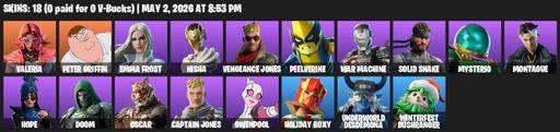 [PC/PSN/XBOX] | 18 skins | Valeria | Peter Griffin | Emma Frost | Nisha | Vengeance Jones | Peelverine | War Machine | Solid Snake | Mysterio | Full Access