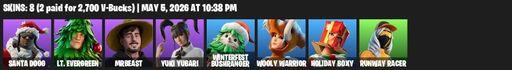 [PC/XBOX] | 8 skins | Santa Dogg | Lt. Evergreen | MrBeast | Yuki Yubari | Winterfest Bushranger | Wooly Warrior | Holiday Boxy | Runway Racer | Full Access