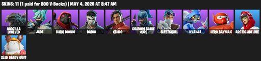 [PC/PSN/XBOX] | 11 skins | Godzilla Evolved | Jade | Dark Doggo | Daigo | Kendo | Shadow Blade Hope | Sleetskull | Nyanja | Hero Baymax | Full Access
