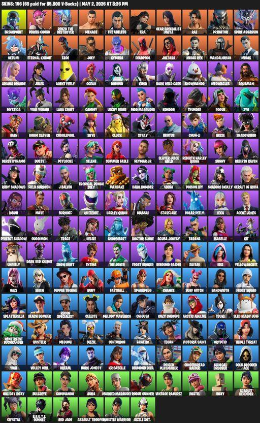 [PC/XBOX] | 156 skins | Leviathan Axe | Lara Croft | Breakpoint | Power Chord | Renzo the Destroyer | Menace | The Ageless | Era | Full Access