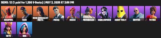 [PC/PSN/XBOX] | 12 skins | Deadpool | Fade | Gear Specialist Maya | Midas | Ocean | Meowscles | Dark Bomber | Agent Peely | Brutus | TNTina | Skye | Full Access