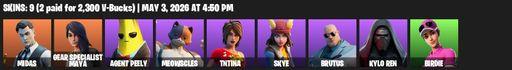 [PC/PSN/XBOX] | 9 skins | Midas | Gear Specialist Maya | Agent Peely | Meowscles | TNTina | Skye | Brutus | Kylo Ren | Birdie | Epic Swords Of Wonder | Full Access