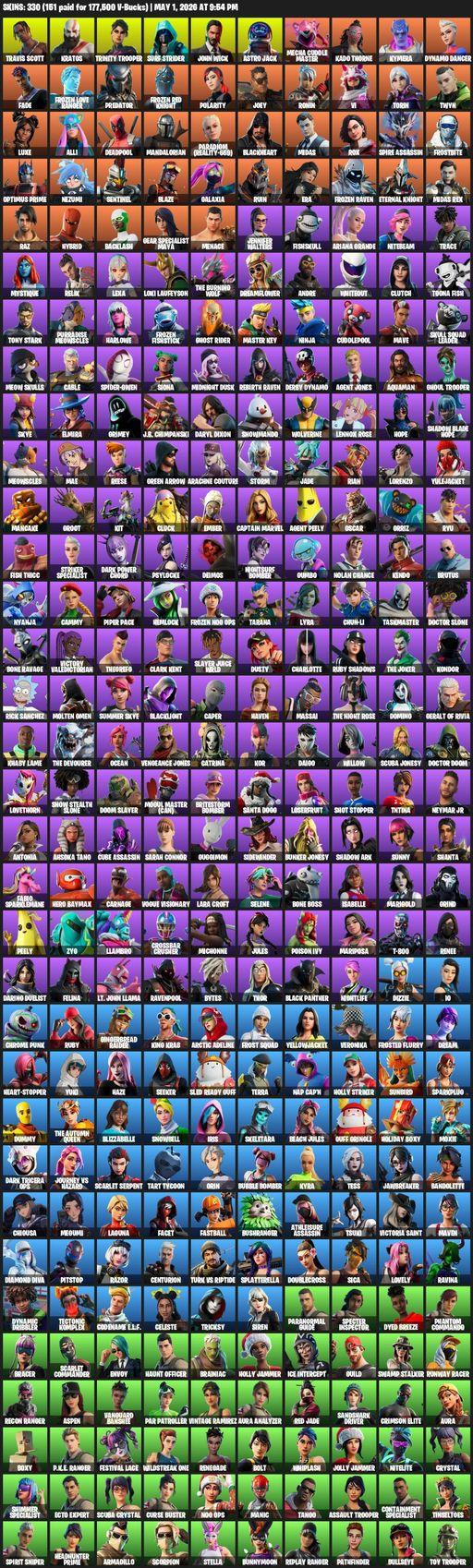 [PC/PSN/XBOX] | 330 skins | 1050 V-bucks | Leviathan Axe | Travis Scott | Lara Croft | Kratos | Trinity Trooper | Surf Strider | John Wick | Full Access