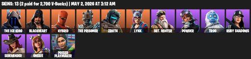 [PC/XBOX] | 13 skins | 500 V-bucks | The Ice King | Blackheart | Hybrid | The Prisoner | Zenith | Lynx | Sgt. Winter | Powder | Trog | Ruby Shadows | Full Access