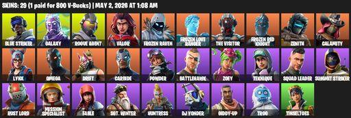 [PC/PSN/XBOX] | 29 skins | Take The L | Galaxy | Omega | Blue Striker | Rogue Agent | Valor | Frozen Raven | Frozen Love Ranger | The Visitor | Full Access