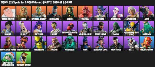[PC/XBOX] | 32 skins | Peter Griffin | Zeus | Spectra Knight | Omegarok | Hades | Valeria | Medusa | Gwenpool | Aphrodite | Ares | Korra | Lil Split | Full Access
