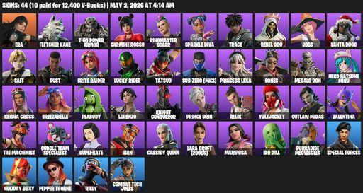 [PC/XBOX] | 44 skins | Era | Fletcher Kane | T-60 Power Armor | Carmine Rosso | Ringmaster Scarr | Sparkle Diva | Trace | Rebel Oro | Joss | Full Access