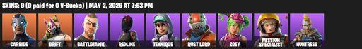 [PC/XBOX] | 9 skins | Take The L | Mako | Carbide | Drift | Battlehawk | Redline | Teknique | Rust Lord | Zoey | Mission Specialist | Huntress | EVA | Full Access