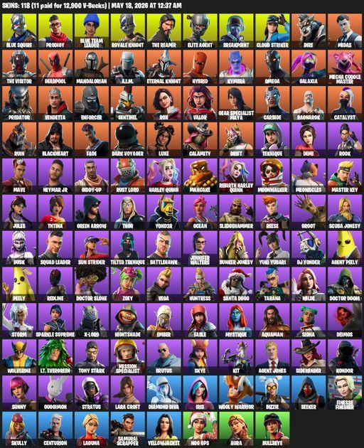 [PC/XBOX] | 118 skins | Floss | Take The L | Royale Knight | The Reaper | Elite Agent | Blue Squire | Omega | Lara Croft | Prodigy | Blue Team Leader | Full Access