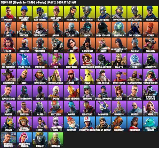 [PC/PSN/XBOX] | 84 skins | Take The L | OG STW | Royale Knight | The Reaper | Elite Agent | Blue Squire | Omega | Prodigy | Blue Team Leader | Full Access