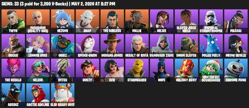 [PC/PSN/XBOX] | 33 skins | Twyn | Paradigm (Reality-659) | Nezumi | Snap | The Ageless | Malik | Helsie | Slayer Juice WRLD | Imperial Stormtrooper | Full Access